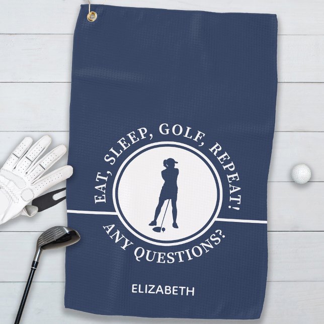 Golfer Lady Silhouette Sports Blue For Her Funny Golf Towel (Creator Uploaded)