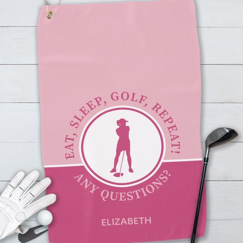 Golfer Lady Silhouette Sports Girly Pink For Her Golf Towel