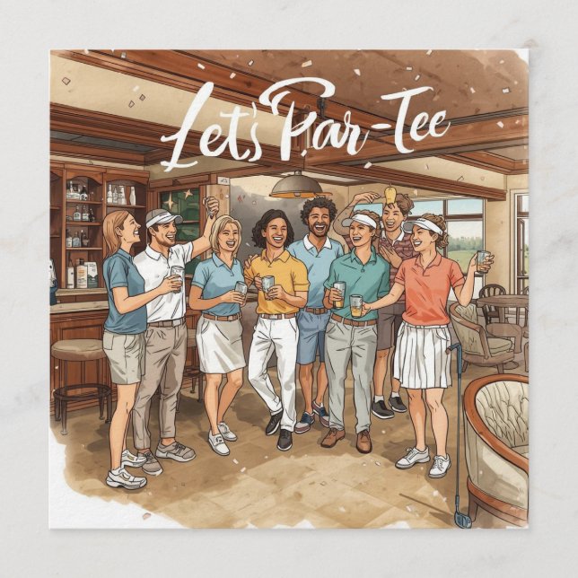 Golfer Let's Par Tee in Club House  Invitation (Front)