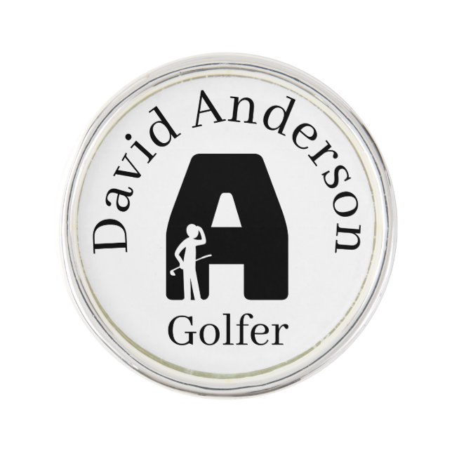 Golfer Letter A Lapel Pin (Front)