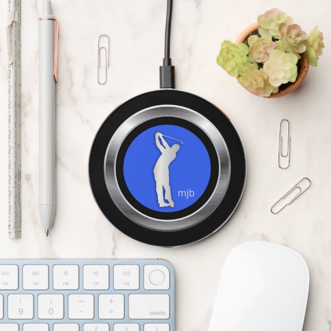 Golfer Logo with your Monogram Initials Wireless Charger (Desk)