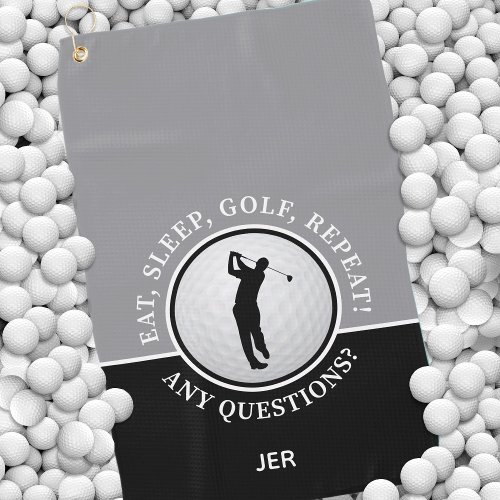 Golfer Male Silhouette Golf Ball Quote Black Gray Golf Towel