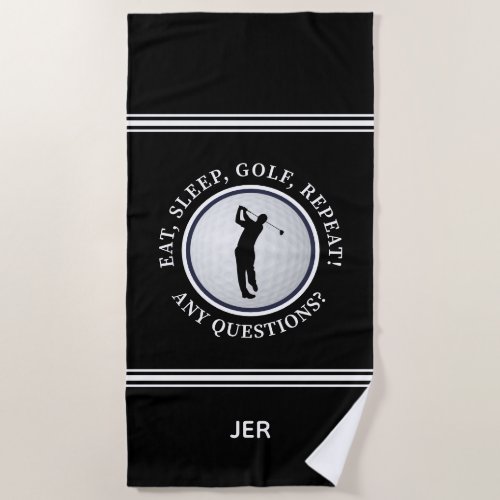 Golfer Male Sports Pro Golf Ball Cute Black White Beach Towel