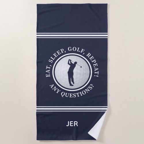 Golfer Male Sports Pro Golf Ball Cute Navy Blue Beach Towel