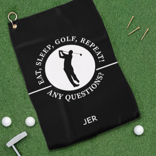 Golfer Male Sports Pro Silhouette Golf Black White Golf Towel