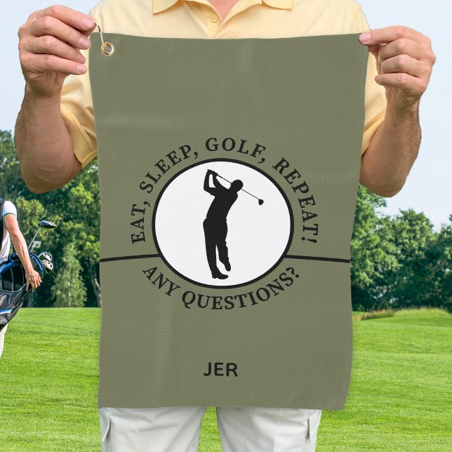 Golfer Male Sports Pro Silhouette Golf Green Black Towel (Creator Uploaded)