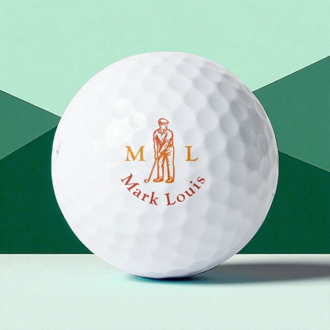 Golfer Man Icon Initials / Name Personalized Golf Balls (Creator Uploaded)