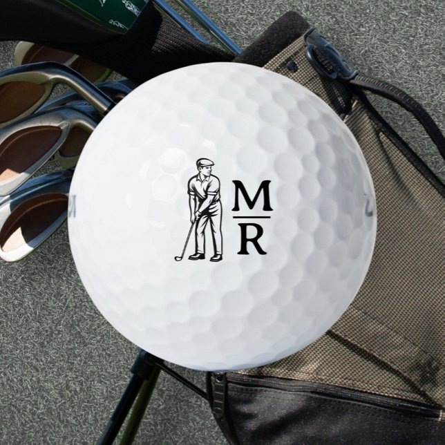 Golfer Man Playing Golf Monogram Balls (Creator Uploaded)