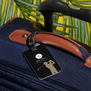 Golfer Man with Golf Club Elegant Black Luggage Tag