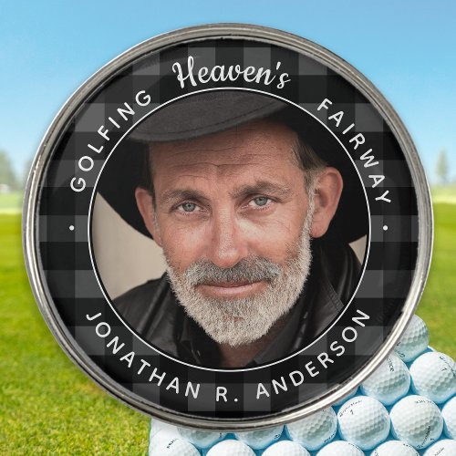 Golfer Memorial Black Plaid Golfing Heaven Photo Golf Ball Marker