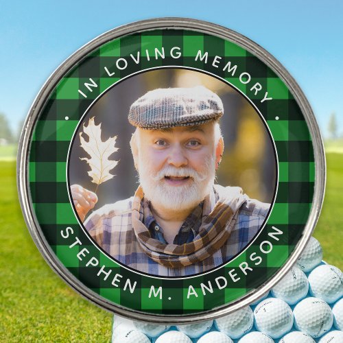 Golfer Memorial Loving Memory Plaid Custom Photo  Golf Ball Marker