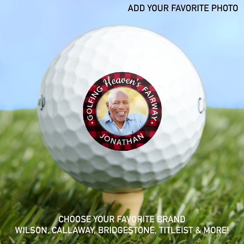 Golfer Memorial Red Plaid Personalized Photo Golf Balls