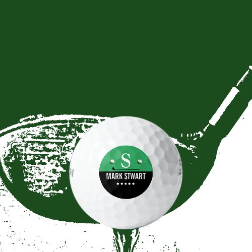 Golfer Modern Green Black Monogram Golf Balls