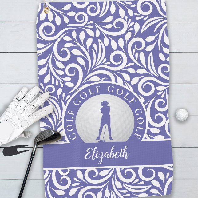 Golfer Modern Pattern Name Periwinkle Blue Sports Golf Towel (Creator Uploaded)