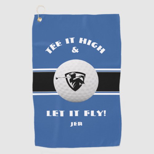 Golfer Modern Pro Monogrammed Sports Humor Blue Golf Towel