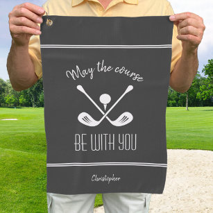 Golfer Modern Sports Equipment Monogram Name Gray Golf Towel