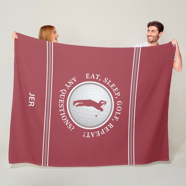 Golfer Modern Sports Monogram Golf Ball Red Gray Fleece Blanket (In Situ)