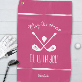 Golfer Modern Sports Pro Monogram Name Girly Pink Golf Towel
