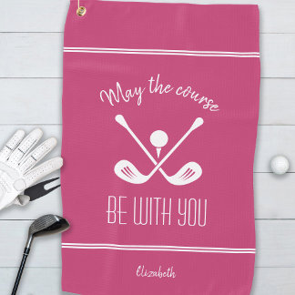 Golfer Modern Sports Pro Monogram Name Girly Pink Golf Towel