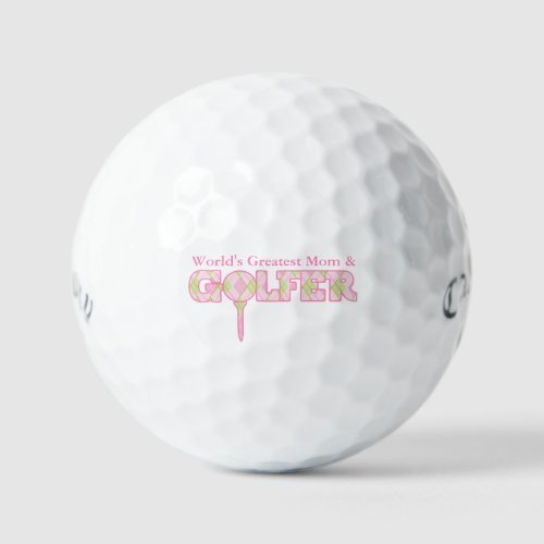 Golfer mom pink green plaid gift golf balls