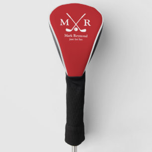 Golfer Monogram crossed clubs on red Golf Head Cover