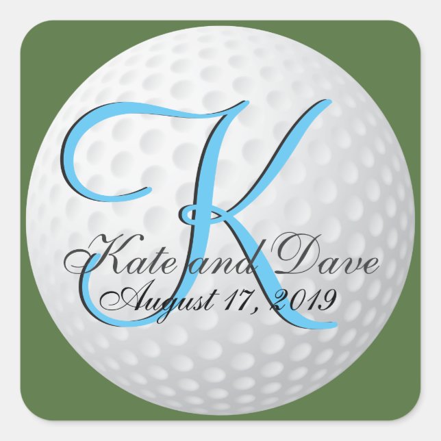 Golfer Monogram Elegant Golf 3d Wedding Favor Square Sticker (Front)