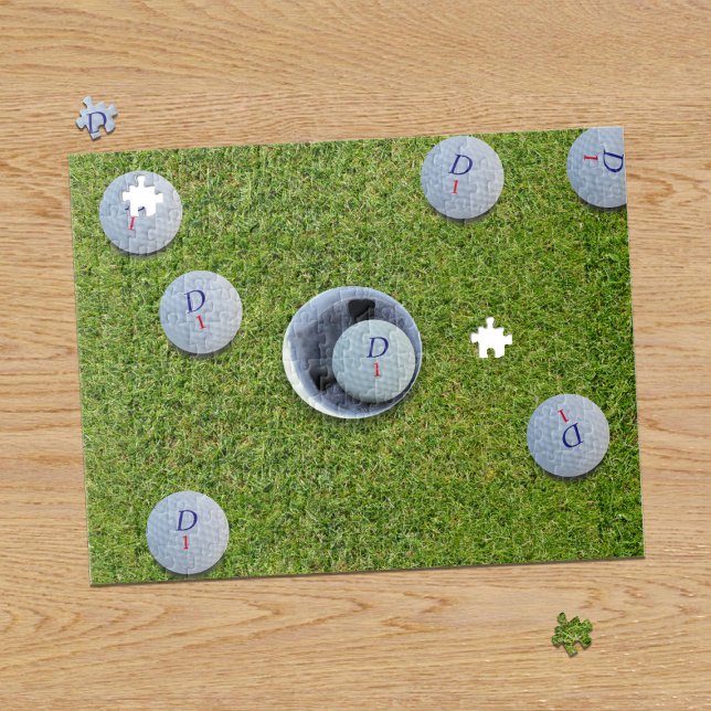 Golfer Monogram Golf Balls Green Jigsaw Puzzle (A fun golf themed puzzle with space for your initial and golf ball number.)