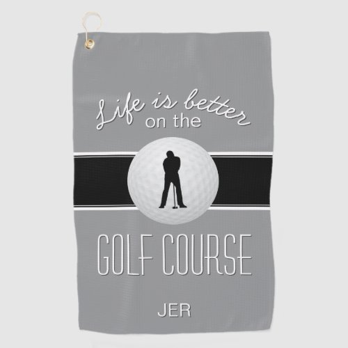 Golfer Monogram Golf Sports Quote Gray Cute Golf Towel