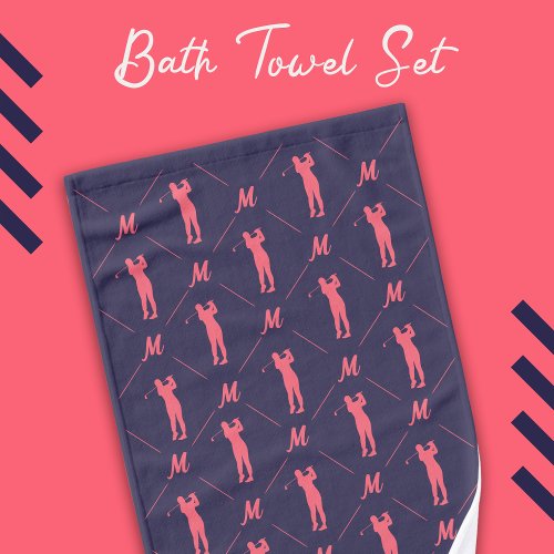 Golfer Monogram Initial Designer Pattern Bath Towel Set