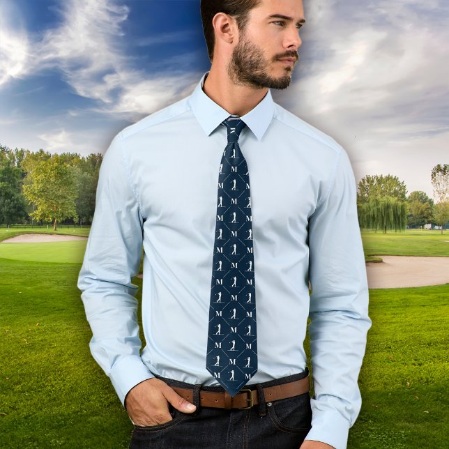 Golfer Monogram Initial Designer Pattern Neck Tie (Creator Uploaded)
