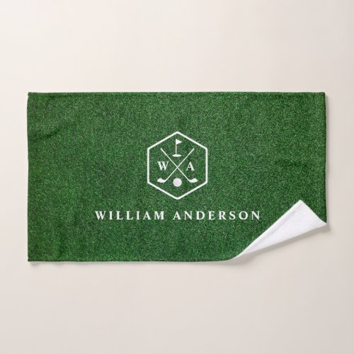 Golfer Monogram  Name Green Grass Golf Hand Towel