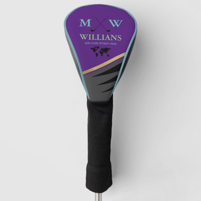 Golfer Monogram (name & initials) purple Golf Head Cover (Front)