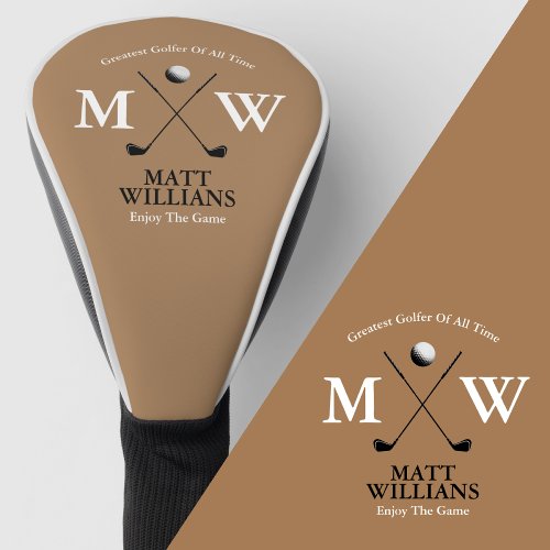 Golfer Monogram on Light_Brown Custom Golf Club Golf Head Cover