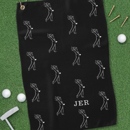 Golfer Monogram Pro Sports Equipment Black White Golf Towel