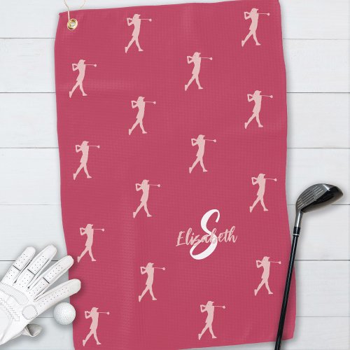 Golfer Monogram Pro Sports Equipment Magenta Red Golf Towel