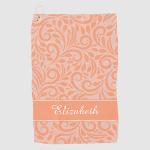 Golfer Monogrammed Abstract Floral Pink Orange Golf Towel