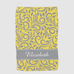 Golfer   Monogrammed Abstract Floral Yellow Gray Golf Towel