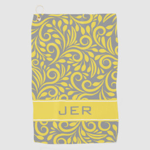 Golfer   Monogrammed Abstract Pattern Yellow Gray Golf Towel