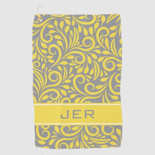 Golfer  Monogrammed Abstract Pattern Yellow Gray Golf Towel