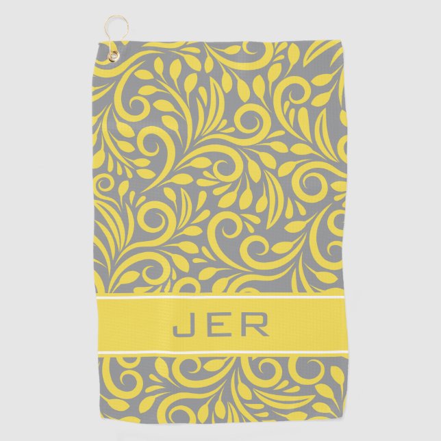 Golfer | Monogrammed Abstract Pattern Yellow Gray Golf Towel (Front)