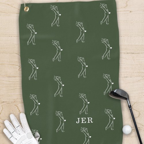 Golfer Monogrammed Initials Sports Equipment Green Golf Towel