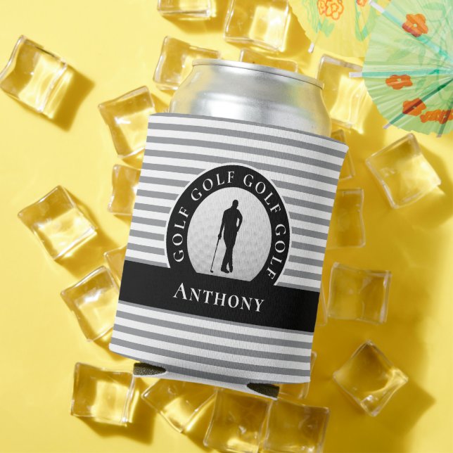 Golfer Monogrammed Name Black Gray Sports Novelty Can Cooler (In Situ Summer)