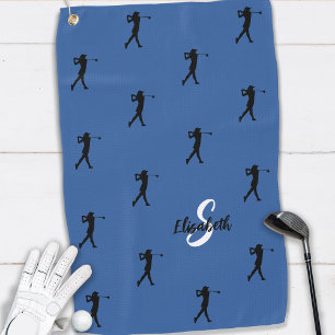 Golfer Monogrammed Pro Sports Equipment Blue Black Golf Towel
