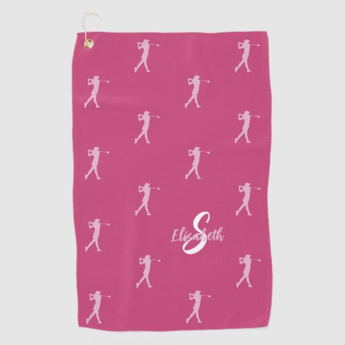 Golfer Monogrammed Pro Sports Equipment Pink White Golf Towel