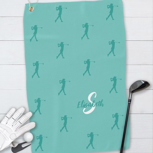 Golfer Monogrammed Pro Sports Equipment Teal Green Golf Towel