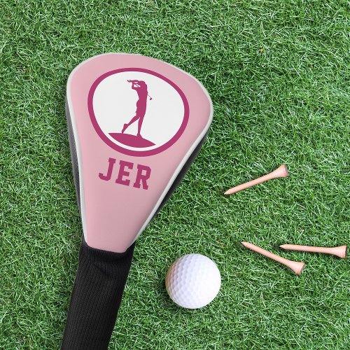 Golfer Monogrammed Silhouette Pink Chic For Her Golf Head Cover