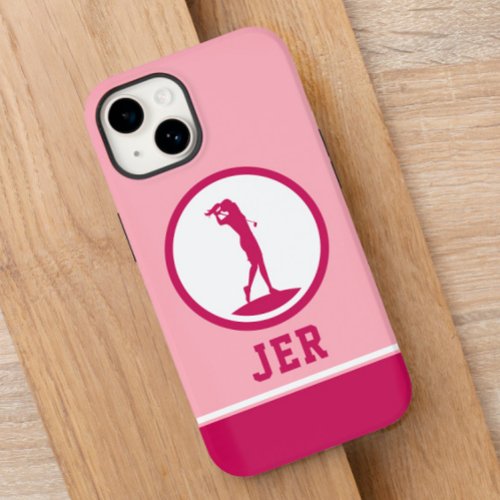 Golfer Monogrammed Silhouette Pink Chic For Her iP Case_Mate iPhone 14 Case