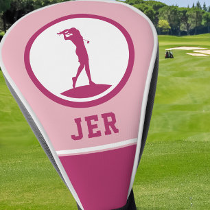 Golfer Monogrammed Silhouette Pink Girly For Her Golf Head Cover