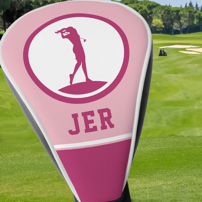 Golfer Monogrammed Silhouette Pink Girly For Her  Golf Head Cover (Creator Uploaded)