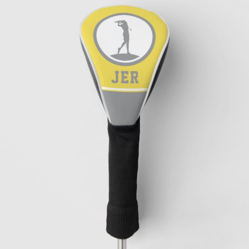 Golfer Monogrammed Silhouette Yellow Gray For Her Golf Head Cover